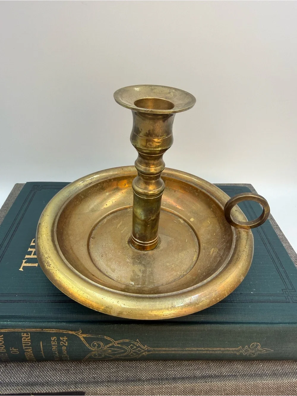 Vintage Brass CandleStick Holder Finger Loop Made In India